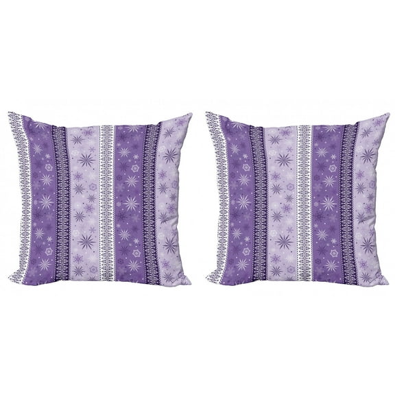 Ambesonne Ethnic Throw Pillow Cover 2 Pack, Christmas Snowflake Noel, 20", Lavender Violet White