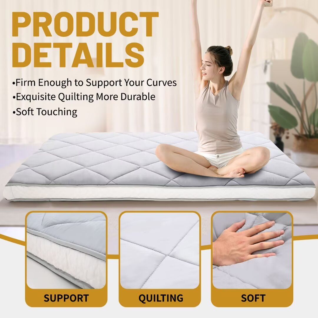 Docred Japanese Floor Mattress Futon Mattress, 4" Memory Foam Foldable Futon Mattress, Portable Roll Up Sleeping Mat for Camping,Floor Lounger Bed Couches and Sofas, Full Size Grey(80*54*4in)