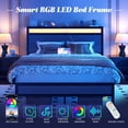 thumbnail image 3 of Full Bed Frame with Storage Headboard & Storage Drawer, Charging Station & LED Light, No Box Spring Needed, Noise Free, Easy Assembly, Gray, 3 of 9
