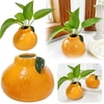 thumbnail image 2 of Cute Small Vase for Fresh Flowers, Ceramic Orange Vase with Green Leaves for Small Flowers, Decorative Plant Pot Table Centerpiece for Living Room, Bookshelf, Office Home Decor, 2 of 6