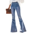 thumbnail image 1 of Women's Multicolor/Black/Sky Blue Distressed Bell Bottom Denim Pants, 1 of 10