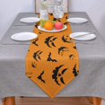 thumbnail image 3 of Halloween W16 X L72 Inch Table Runner 100% Burlap Linen Tabletop Collection for Everyday Dining, Special Occasions or Dinner Parties, Machine Washable Evil Pumpkin and Flying Bats, 3 of 7
