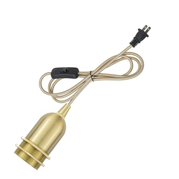 KAYYELAMP 15 Feet Plug in Button Outlet Light Gold Cable Hanging Light E26 Brass Base Vintage Design for Bedsides Bay-Window Farmhouse Loft Kitchen(No Bulb)
