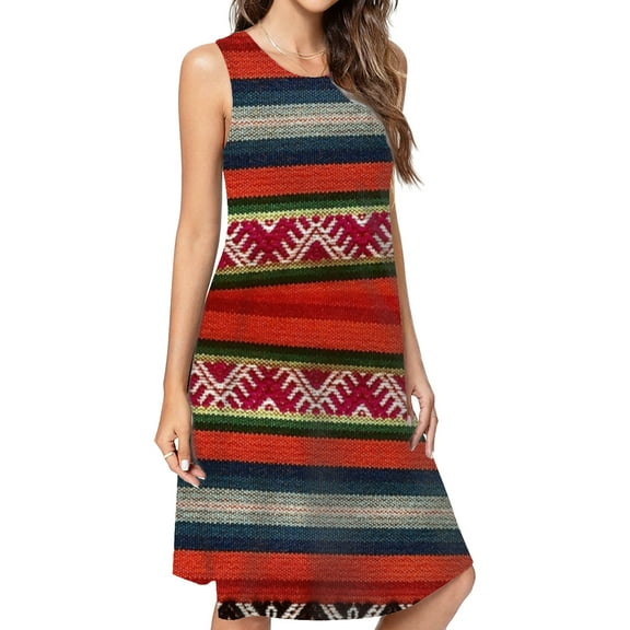 Peruvian Textile Pattern Casual Sleeveless Loose Sundress Dress For Women Summer Dress Daily Woman