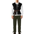 thumbnail image 2 of JOANKDMI 4 Piece Mens Medieval Renaissance Role Play Costume Lace Up Vest Jacket Long Sleeve Shirt and Straight Leg Loose Fit Pants with Matching Belt Halloween Pirate Outfit Set, 2 of 9