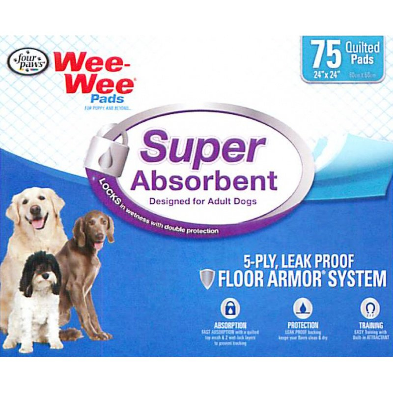 150 count (2 x 75 ct) Four Paws Wee Wee Pads Super Absorbent