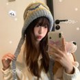 thumbnail image 1 of Retro Fair Isle Knit Balaclava For Women Autumn/Winter Warm And Face-Flattering Grey Woolen Hat GRAY, 1 of 5