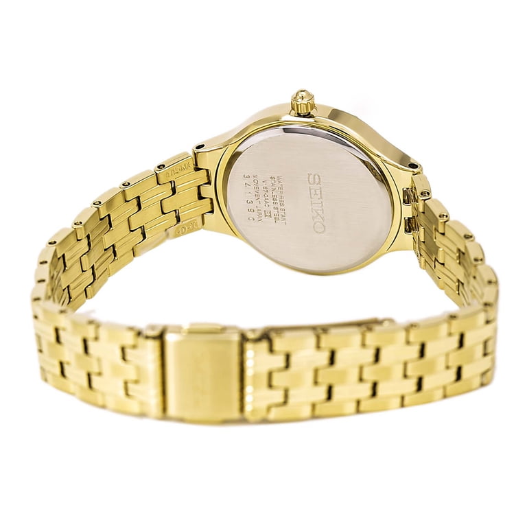 Seiko Women's Dress Solar Analog Stainless Watch - Gold Bracelet - White  Dial - SUT018
