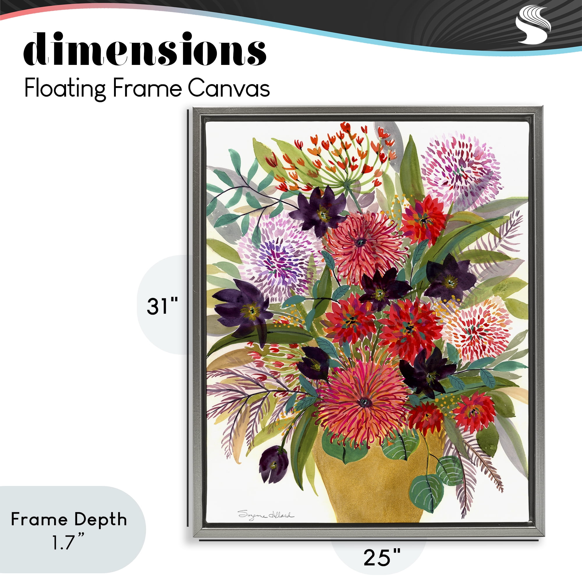 Stupell Industries Celebration Flower Bouquet Gray Framed Floater Canvas Wall Art, design by Suzanne Allard