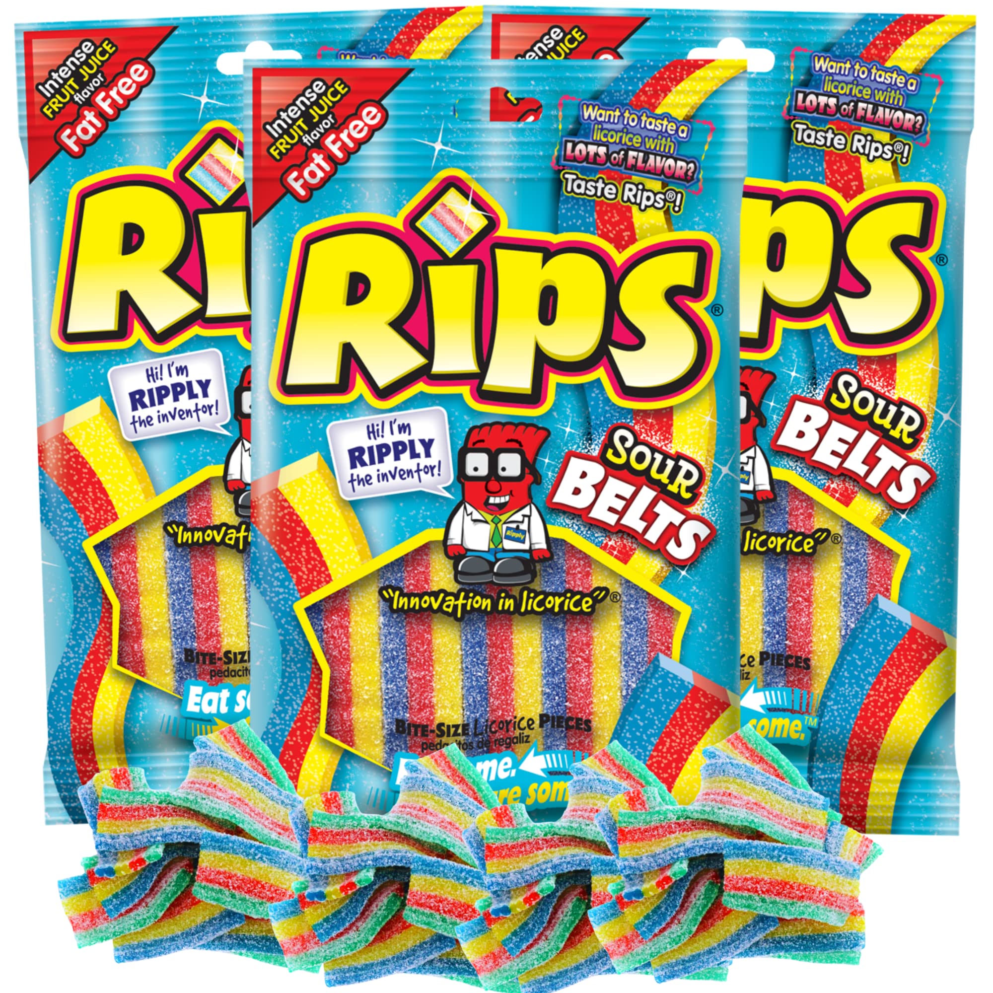 Rips Licorice Sour Candy Belts, Rainbow Fat Free Candies, Shareable