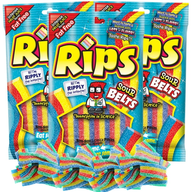 Rips Licorice Sour Candy Belts, Rainbow Fat Free Candies, Shareable
