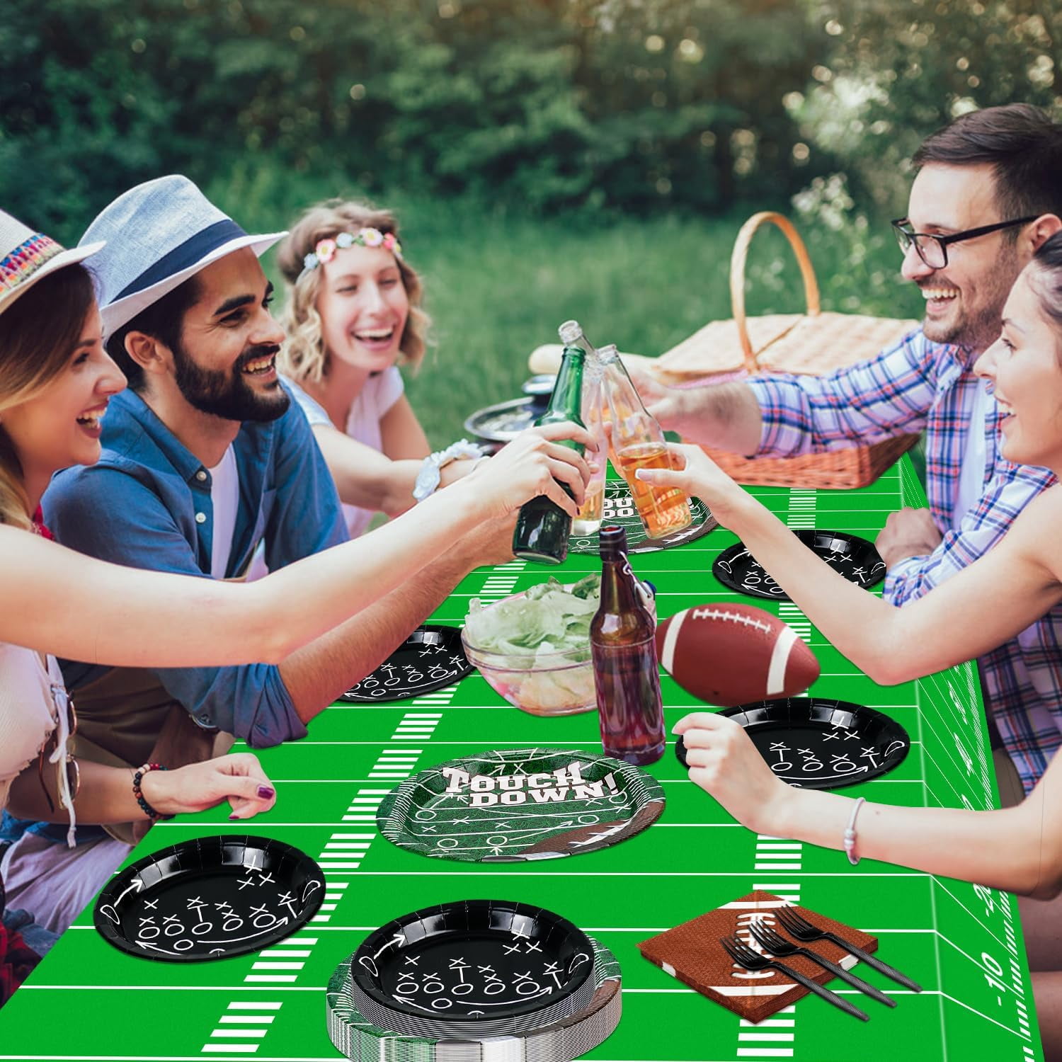 Football Party Supplies for 20 Guests, Disposable Tableware Set with Formation Tactics Plates, Football Field Tablecloth, Napkins – Game Day, Tailgate, Kids Birthday Party Essentials