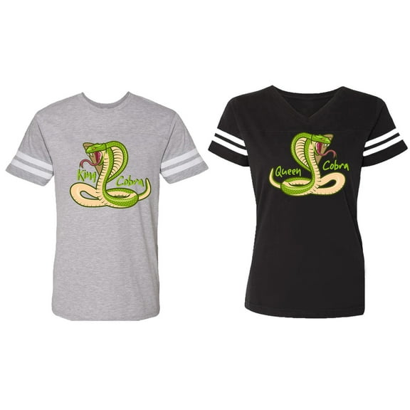 Cobra King Queen Matching Couple Cotton Jerseys (Men Heather / Women Black) (Men S / Women S)