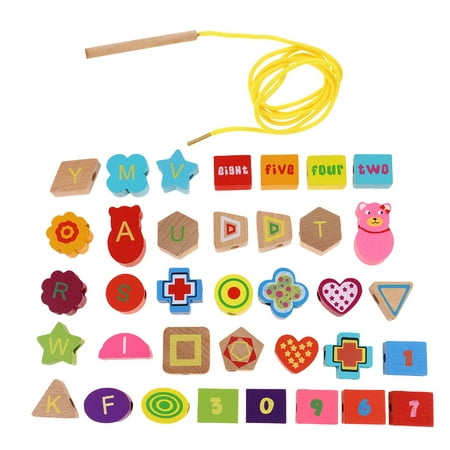 

1 Set of Wooden String Beads Toy Numbers Alphabet Blocks Beading Toys Educational Toys for Children Kids Toddlers
