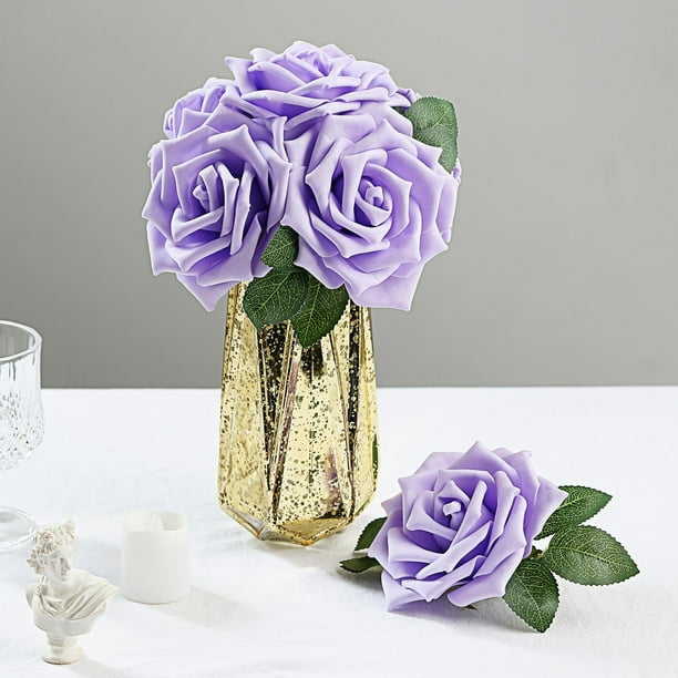Efavormart 24Pcs Artificial Flowers Real Touch Lavender Foam Roses