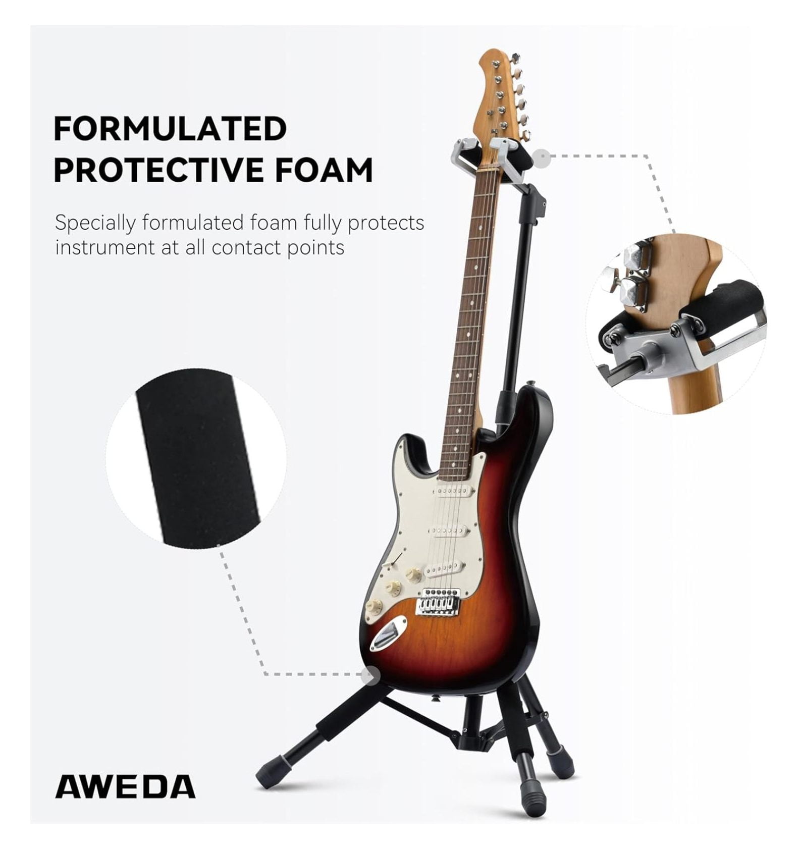 Auto Fit System Single Guitar Stand Universal Portable Guitar Stand Adjustable Folding Hanging Guitar Floor Stands for Acoustic, Classical, Electric, Bass