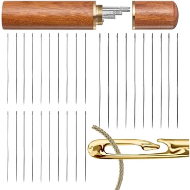 Self Threading Sewing Needles, Embroidery Needles for Hand Sewing, Easy Side Threading high-Level Multi-Size, for DIY, Sewing and Mending, Embroidery, with Wood Case