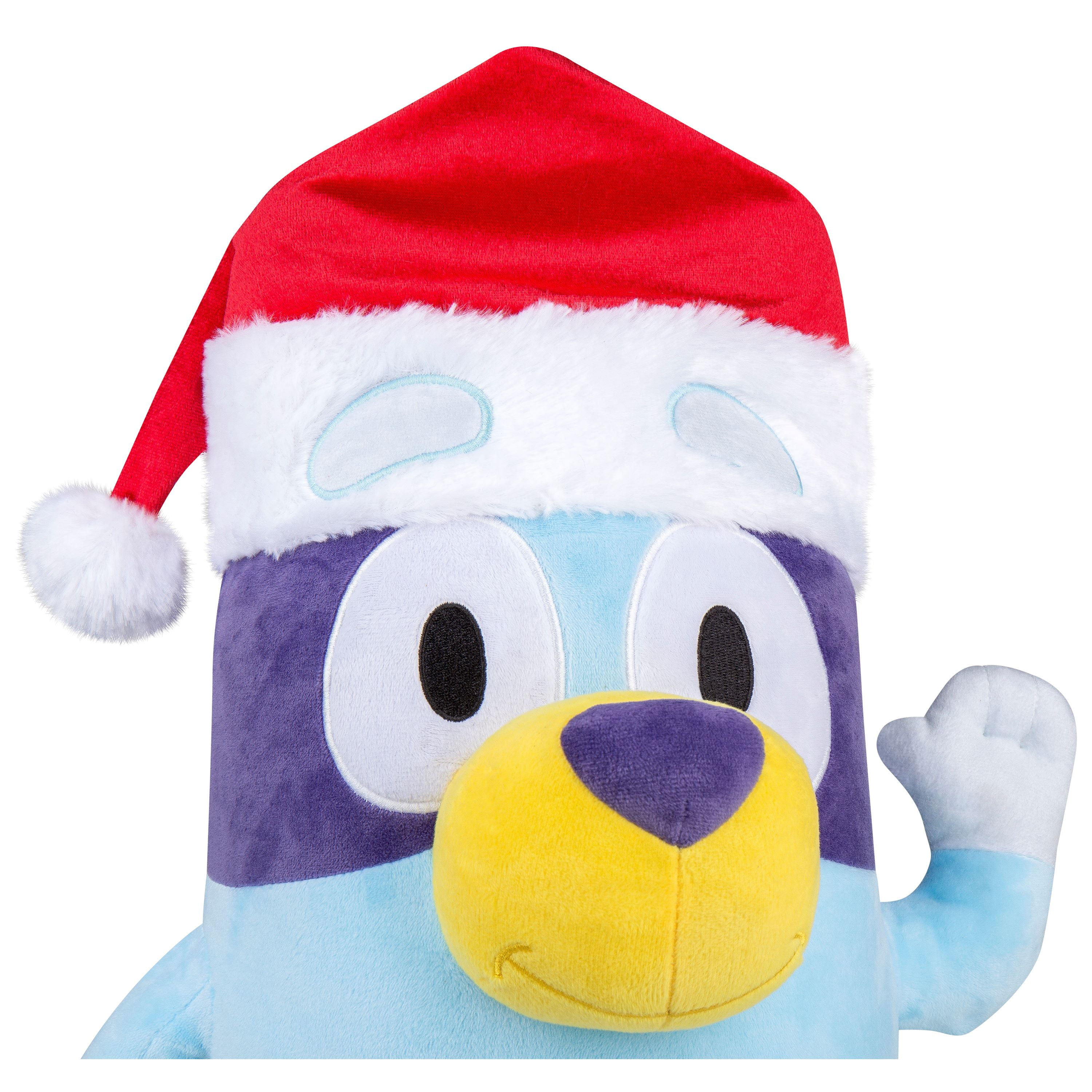 Christmas Holiday Plush Toys Stuffed Animal Bluey in Santa Hat Indoor & Covered Outdoor Décor, 18 in