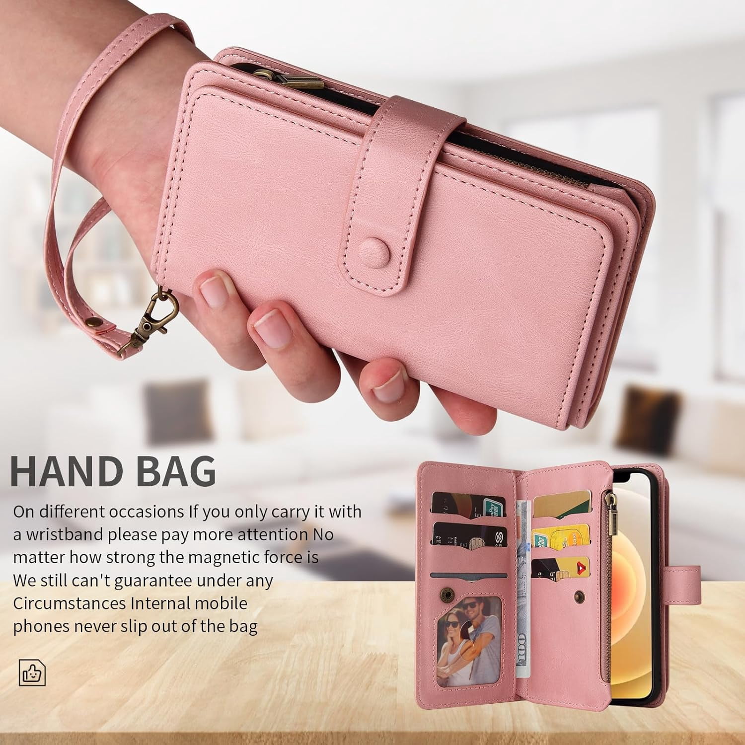 Solennerer Phone Case for iPhone 12 Mini 5.4 Wallet Cover with Tempered Glass Screen Protector and Wrist Strap Flip Credit Card Holder Slot Stand Cell iPhone12mini 5G i 12s iPhone12 12mini Women Men