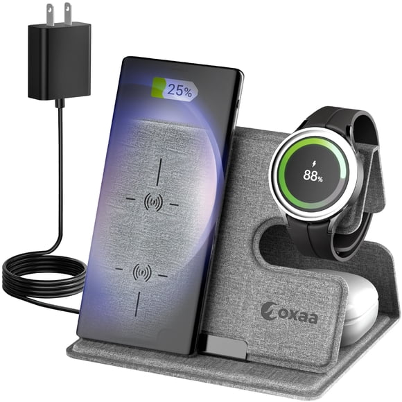 OXAA 3-in-1 Foldable Wireless Charging Stand for Samsung Galaxy Devices, Fast Charging, Compact & Travel-Friendly, Includes 25W Adapter