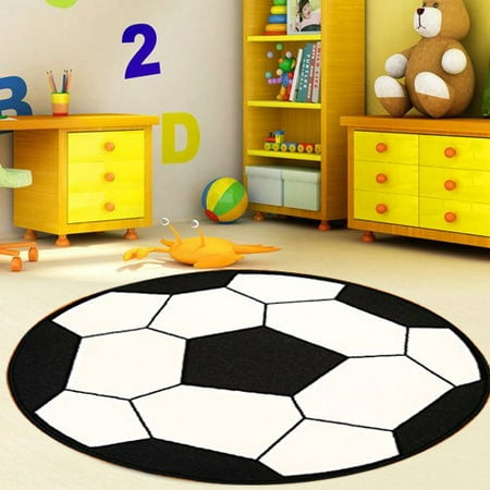 - Round Soccer shape round Kids play Area Rug anti skid backing 6'6
