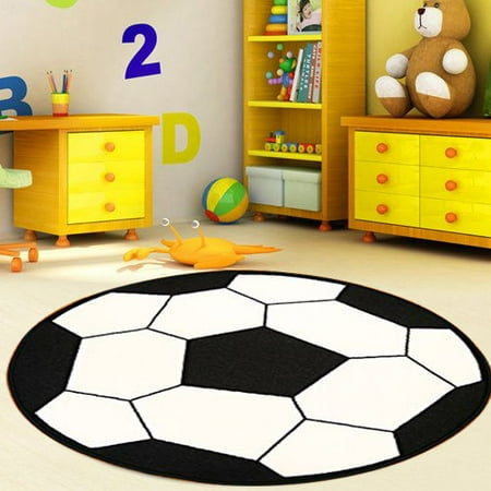 Round Soccer shape round Kids play Area Rug anti skid backing 6'6