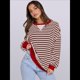 thumbnail image 5 of Sudaderas A Rayas para Mujer, Camisetas de Larga con Cuello Redondo de Gran Tamaño, Jersey Y2K, Ropa de Moda de Otoño Rojo L, 5 of 8
