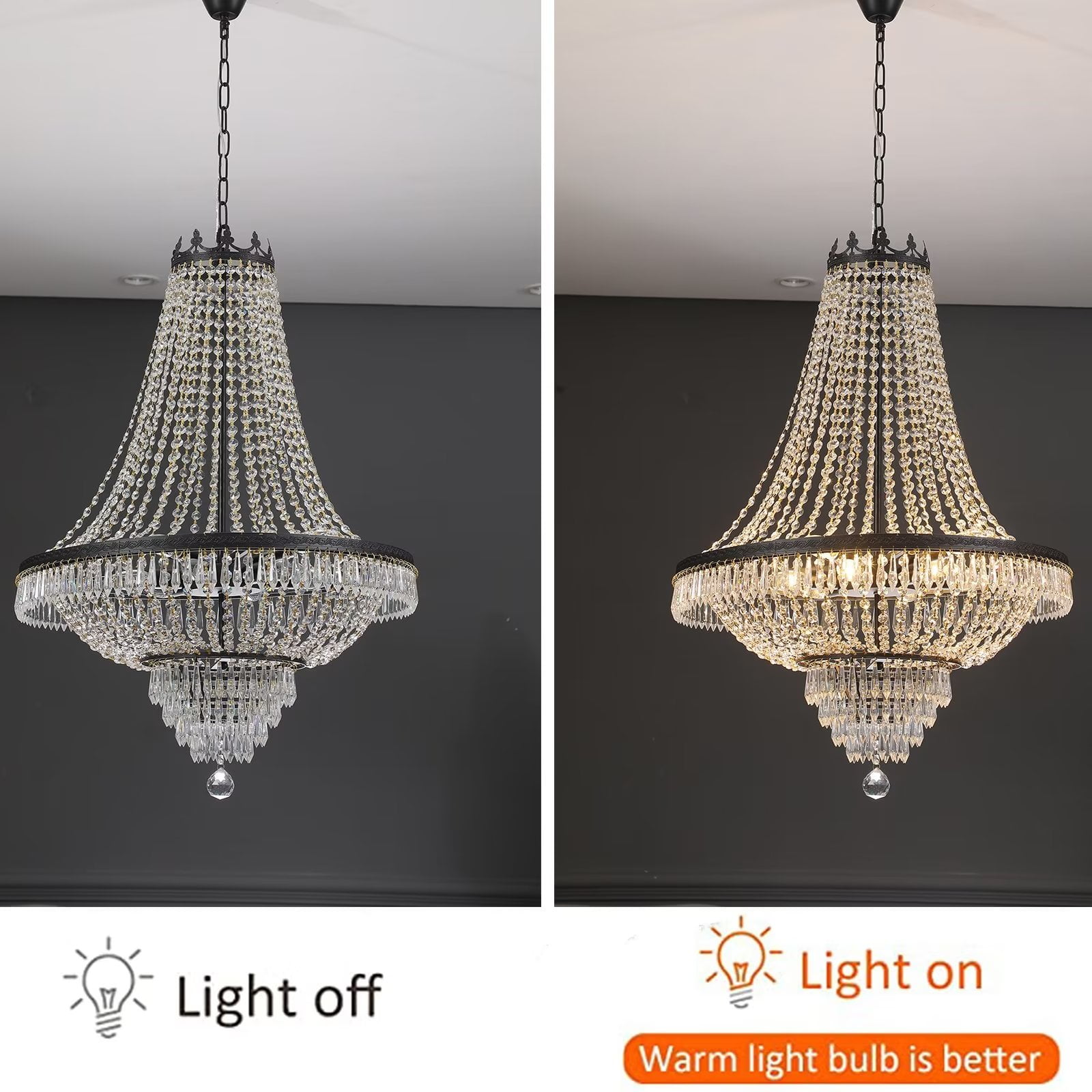 Modern Luxurious Empire Ceiling Chandelier, 9-Light Tiered Crystal  Hanging Ceiling Light Fixture Pendant Light for Dining Room House Foyer Kitchen Entryway