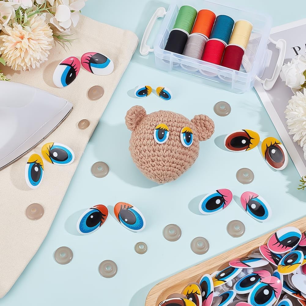 PH 120 Sets Craft Eyes Cute Safety Eyes 6 Sizes Oval Eyes Felt Eyes Kawaii Eyes Cartoon Eyes with Washers Vivid Animal Eyes for Amigurumi Puppet Teddy Bear Crochet Plush Animal Making Colorful