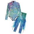 thumbnail image 5 of TiaoBug Women Long Sleeves Bodysuit Fish Scale Print Jumpsuit Swimsuit Leotard with Leggings Colorful L, 5 of 7