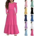 thumbnail image 2 of Abcomgle Maxi Dresses for Girls 10-12 Casual A-Line Ruffle Long Sleeve Girls Long Dresses Solid Color Crew Neck Sundresses Flowy Tiered Dresses with Pockets,Black, 2 of 5
