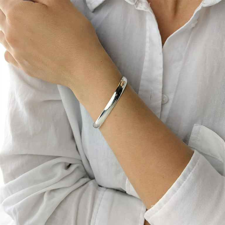 Silverly Women's 925 Sterling Silver Open Torque Curved Flat
