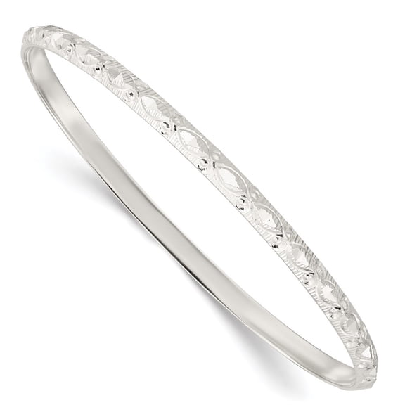 Sterling Silver Bracelet Bangle Women's 3.4 mm 8 in Diamond Cut Patterned Slip-on