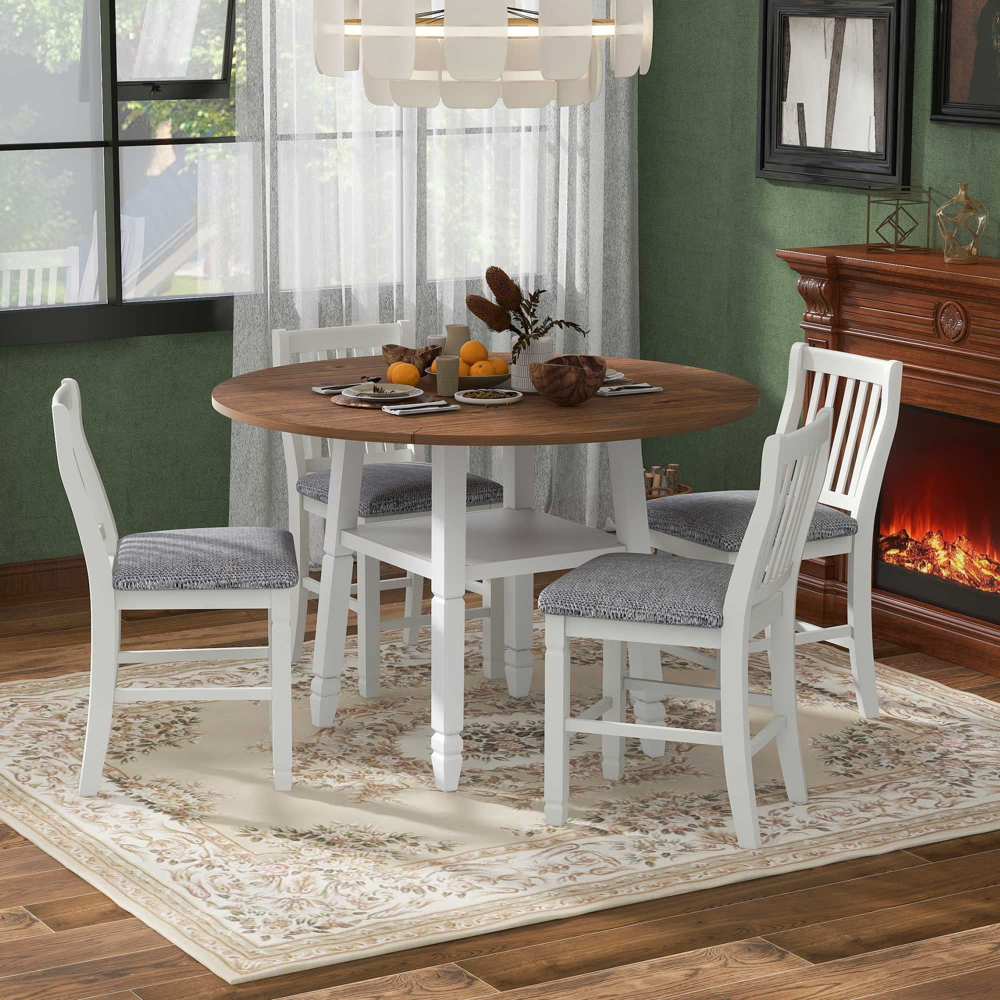 Counter Height Dining Table Set with Folding Leaves and