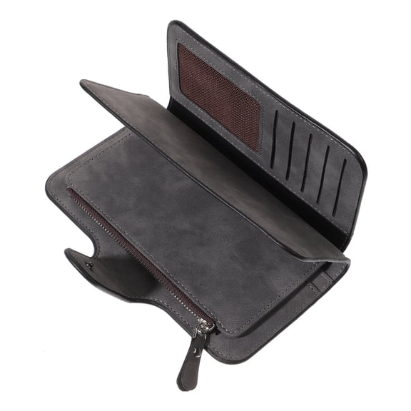 LABSERRON 1Set Clutch Wallet For Women Grey Pu Leather Trifold Style For Outings