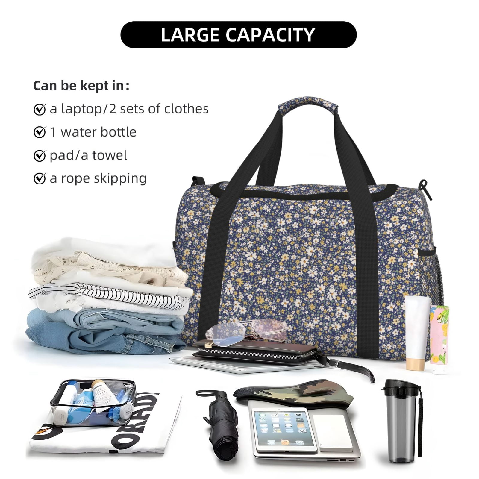 Fuzoiu Daisies Flowers Print Travel Duffle Bag,Carry On Tote Bags,Duffel Bag,Sport Gym Bag, Hospital Bag for Labor and Delivery, Overnight Bag,Luggage Bag