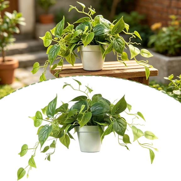 Artificial Pothos Plant with Plastic Pot, Realistic Hanging Faux Plant for Indoor Outdoor Shelf, Bathroom, Kitchen Decor, A, By Preplabs