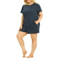 thumbnail image 4 of Agnes Orinda Women's Plus Size Short Sleeve Round Neck Nightwear Pajamas Set 4X Navy Blue, 4 of 7