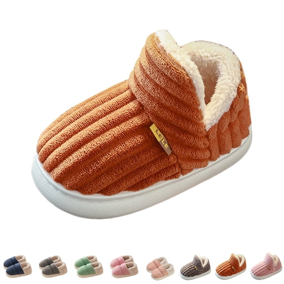 HNMKIU Kids Slippers for Boys and Girls Warm Fuzzy Slippers for Winter Indoor Comfort Shoes for Child,01_Orange,Litter Kid_11