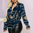 thumbnail image 2 of USSUMA Long Sleeve Shirts for Women Trendy Casual , Satin Shirt Top for Women Elegant Colorful Printed V Neck Drape Ruched Front Split Cuff Long Sleeve Blouse Fall Female, 2 of 5