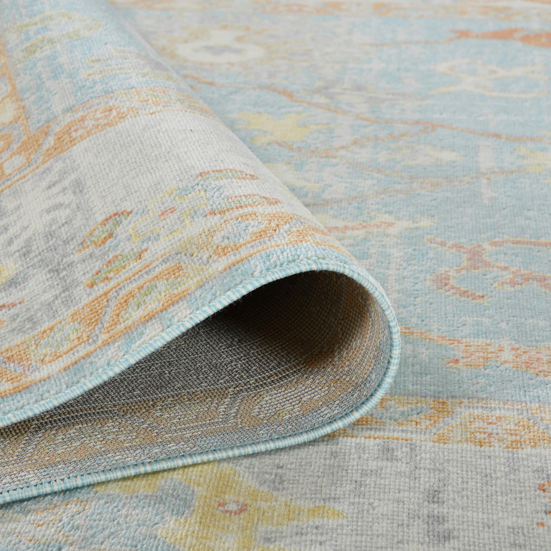 Luxee Designs Bohemian Style Bordered Indoor/Outdoor Area Rug 5x7 for High Traffic Area - Aqua/Beige