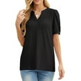 thumbnail image 4 of JWD Womens Shirts Casual V Neck Tshirts Puff Short Sleeve Summer Tops Tunic Blouses Black M, 4 of 6