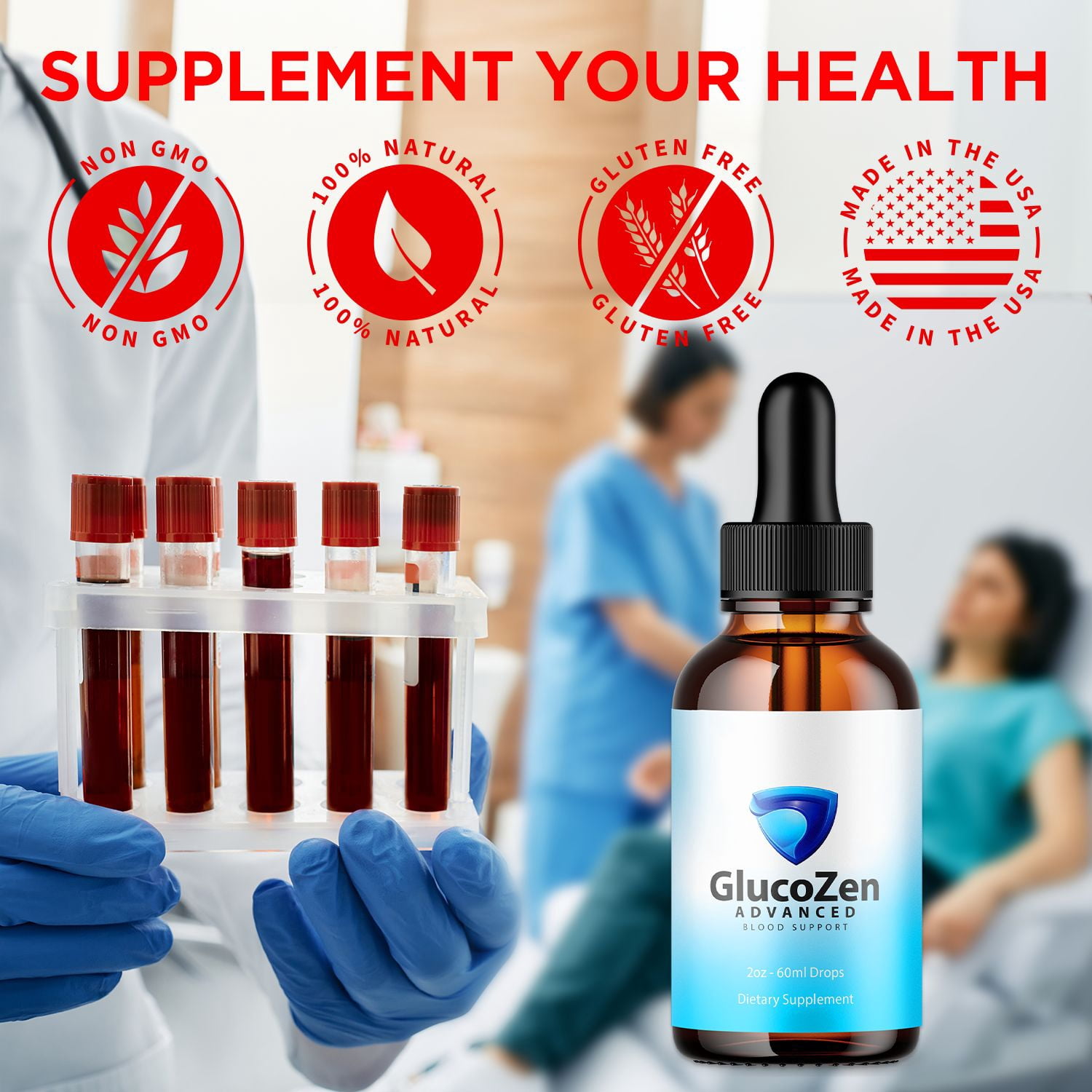 GlucoZen Advanced Formula Drops Natural Support Supplement Gluco Zen 150 Servings