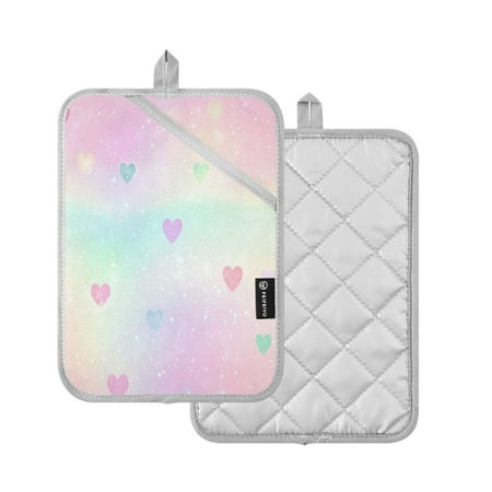 

2 Pcs Pot Holders Sets Oven Mitts Square Potholders Oven Hot Pads Heat Resistant for Kitchen Cooking Baking 7 x9.8 Cute Little Heart Pastel