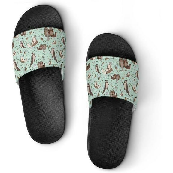 Sea Otters Green Womens Slide Sandals Non Slip Summer House Slippers for Girls Slip-on Flip Flops
