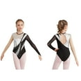 thumbnail image 2 of renvena Kids Girls Mesh Splice Long Sleeve Dance Leotards Shiny Metallic Athletic Ballet Dancewear Size 6-16 Silver 14, 2 of 7