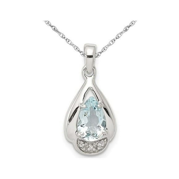 1.00 Carat (ctw) Genuine Aquamarine Drop Pendant Necklace in Sterling Silver with Chain