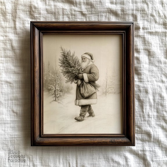 Neutral Santa Drawing Wall Art Print Cozy Christmas Decor