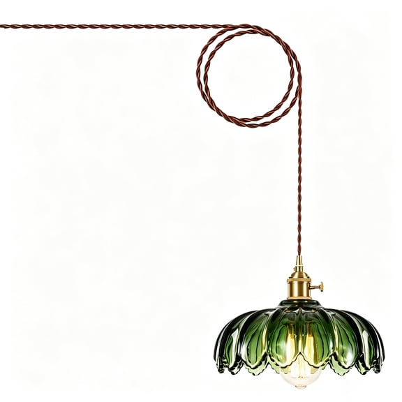 Glass Pendant Lights Plug in, Green Vintage Pendant Light Fixtures,Plug in Hanging Lamp for Dining Room, Living Room, Bedroom (No Bulb Included)
