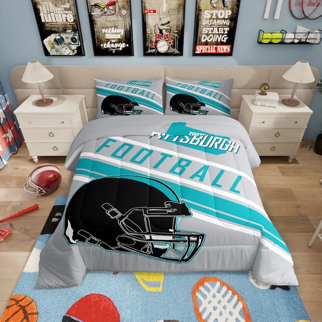 Erosebridal Ensembles de Literie de Football Américain Simple avec Couette pour Garçons Filles, Réversibles 2 Pcs, Gris, Pittsburgh